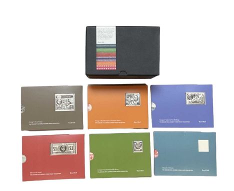 A set of Royal Mail silver stamp ingots including an Edward VII Penny Blue, George V Penny Green, Edward VII pound red, Georg