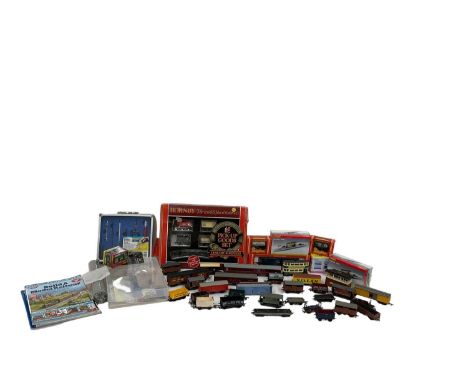 HORNBY; various boxed buildings, platforms, rolling stock, coaches and carriages including R318 Locomotive model (boxed), var