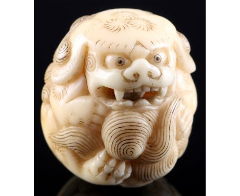 Japan 19. Jahrhundert, Elfenbein Netsuke Shishi, Meiji-Zeit,Japan Meiji Zeit 1868 bis 1912, Elfenbein, das Netsuke stellt ein