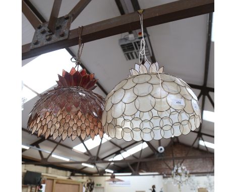 A retro Casa Popa shell ceiling light shade, made from windowpane oyster shells, c.1970, diameter 36cm, and another similar c