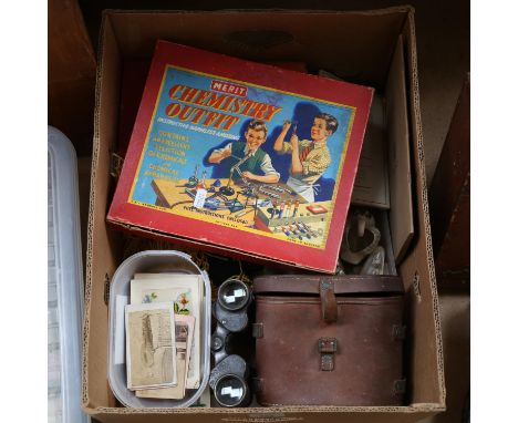 Various military books, epaulettes, wartime postcards, figures, binoculars etc 