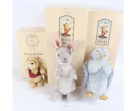 3 Steiff Classic Pooh toy animals, comprising Winnie The Pooh, Rabbit and Owl, all boxed (3) 