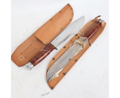 2 Vintage unused hunting knives, with leather sheaths 