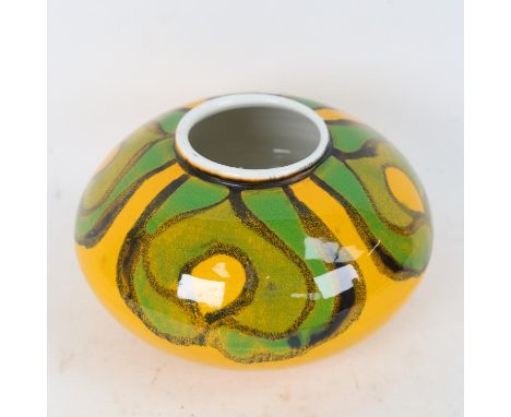A Poole Pottery blue bubble vase, and a Poole squat yellow ground vase, model no. 32, largest height 19cm (2) 