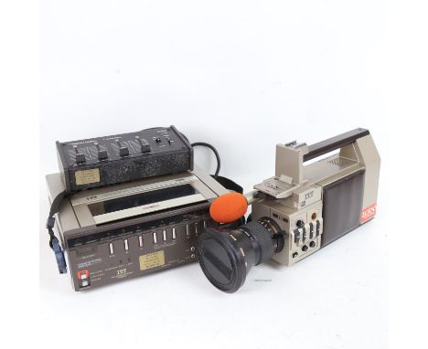 A Vintage ITT Colorscope video camera, ITT Telerecorder, and various carrying cases 
