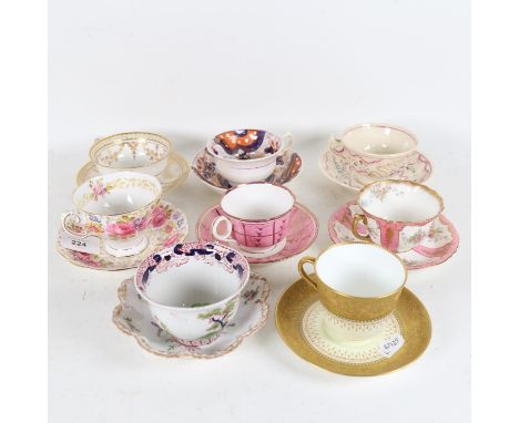 Various cabinet cups and saucers, makers include Spode, Wedgwood, and Sunderland lustre 