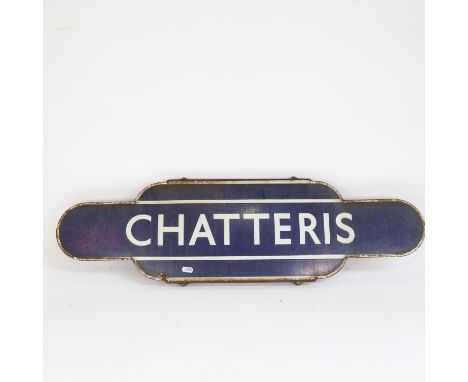 A Vintage blue and white enamel Chatteris Railway Station sign, 26cm x 92cm