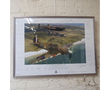 James Dooley, coloured print, Battle of Britain Memorial Flight Over Beachy Head, bearing facsimile signatures by the Veteran