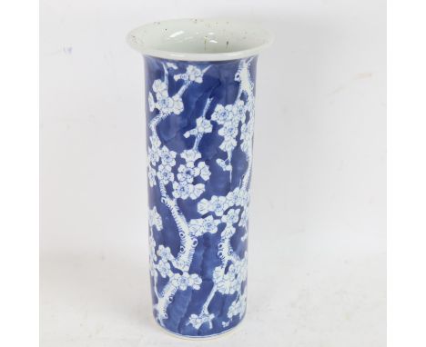 A Chinese blue and white Prunus pattern sleeve vase, with seal mark on base, height 30cm 