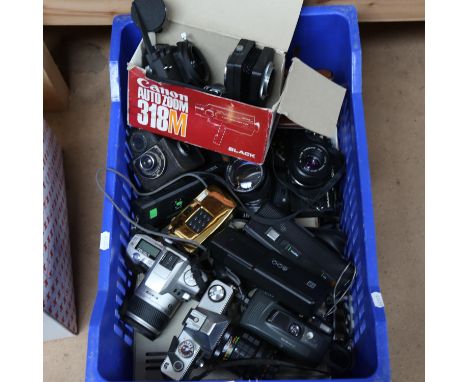 Various Vintage cameras and accessories, including Praktica Electronic, Zenit 11 etc (boxful) 