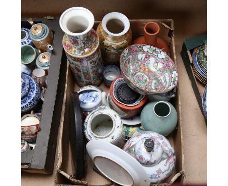 Various Oriental ceramics, including baluster vases, celadon ovoid vase, ginger jar lamp etc (boxful) 
