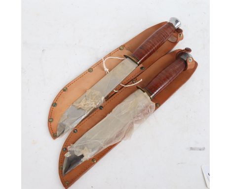 2 Vintage unused hunting knives, with leather sheaths 