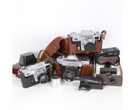 Various Vintage cameras, including Kiev and other Russian examples (boxful) 