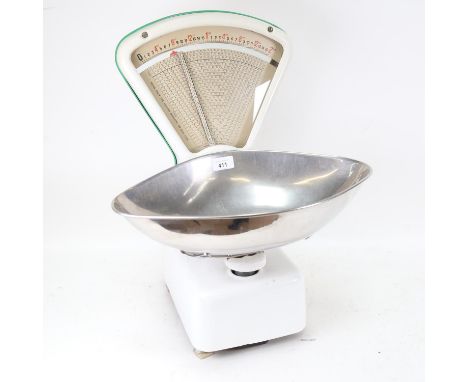 A Vintage aviary, a grocer's enamelled scale, weighs 2lb, height 52cm 