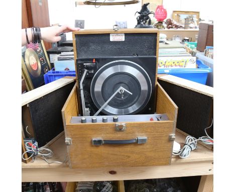 GARRARD - a Vintage model 2025 turntable, in Elizabethan stereo 40.T portable case with attached speakers 