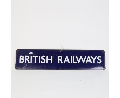 A Vintage blue and white enamel British Railways sign, 15cm x 65cm 