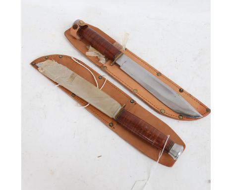 2 Vintage unused hunting knives, with leather sheaths 