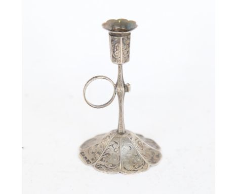 A Victorian silver chamber stick, allover engraved foliate decoration, by Joseph Willmore, hallmarks London 1844, height 8cm 