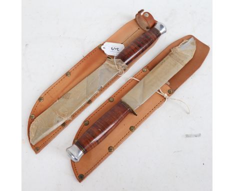 2 Vintage unused hunting knives, with leather sheaths 