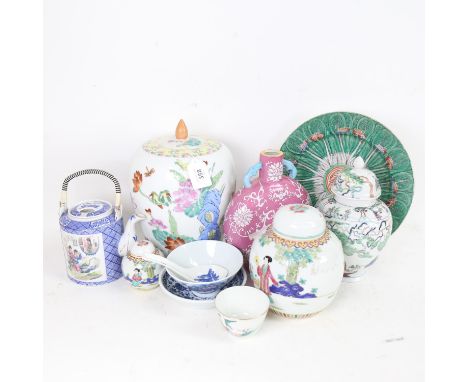 Various Oriental ceramics, including ginger jar, moon flask, tea kettle etc 