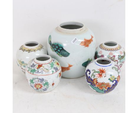 Various Chinese ginger jars, including fish example with seal mark on base, height 17cm (5) 