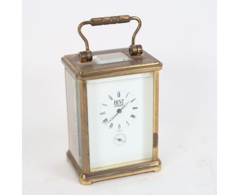 A reproduction brass-cased miniature carriage clock, marked Dent of London, with subsidiary dial, case height 8cm 