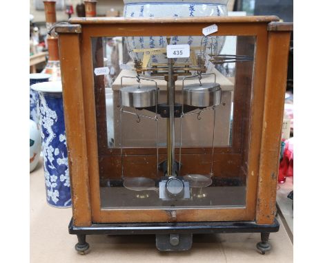 A Vintage laboratory scale, by Stanton of London, cased, height 46cm 