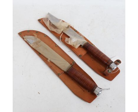 2 Vintage unused hunting knives, with leather sheaths 
