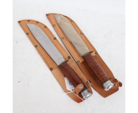 2 Vintage unused hunting knives, with leather sheaths 