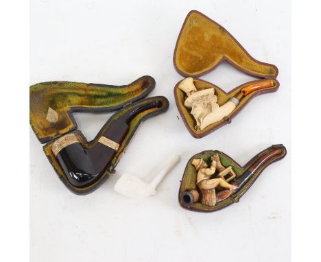 2 Antique figural Meerschaum pipes, an Art Deco resin pipe, and another clay example (4) 