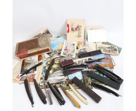 A collection of cut throat razors, makers include George Butler, Thomas Turner, J Gibbins, Bismark etc, and various Vintage l