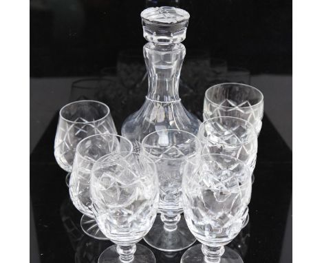 Waterford Crystal decanter and stopper, height 26cm, a pair of matching Brandy balloons, and 5 goblets 