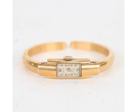 A lady's Vintage 18ct gold bangle bracelet watch, by Onsa, with 18ct hinged bracelet, 11.1g gross 