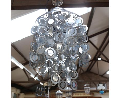 Retro ceiling light fitting, with polished steel disc drops, diameter 42cm 