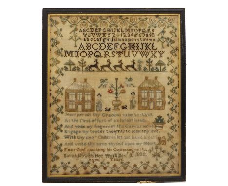 A George III needlework sampler, by Sarah Howels, dated November 8th 1802, worked in multicoloured silks on a canvas ground, 
