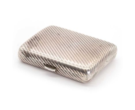 A Continental silver cased pocket cigarette case, the rectangular reeded case with enamel erotic decorated concealed interior