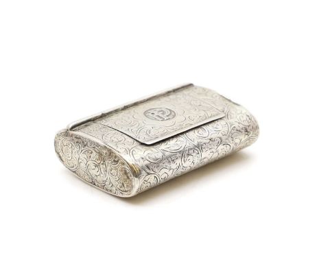 A late Victorian silver snuff box, by Thomas Hayes, Birmingham 1899, the top with an 'FP' cipher enclosed with foliate chased
