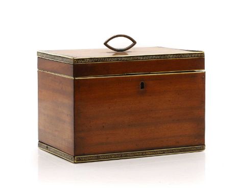A George III ivory and satinwood tea caddy  of rectangular form, with Greek key banded borders, opening to reveal further ban