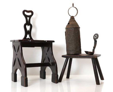 A mahogany stool, 20th century, with a pierced back and supports, 33cm wide33cm deep approx 65cm high, seat 36cm, together wi