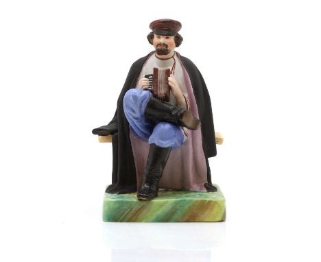 A Gardner bisque porcelain figure late 19th century, Russian, Verbilki, Moscow, of an accordion player, red printed factory m