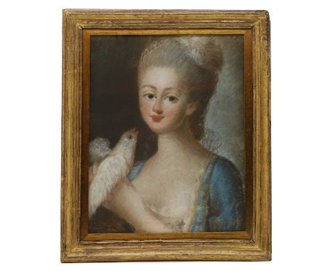 English School, 18th century Portrait of a lady holding a dove,  pastel, 37 x 39 cm, framedCondition ReportFair overall.