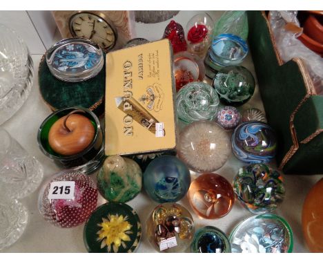 Collection of assorted paperweights inc. Metamec Quartz mantel clock