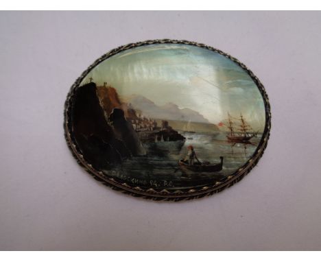 Interesting portrait oval brooch depicting maritime scene