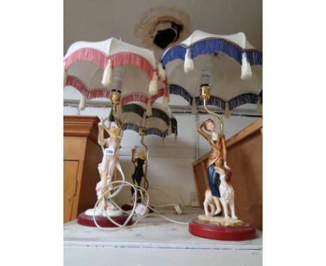 3 Resin figural lamp bases with drop shades