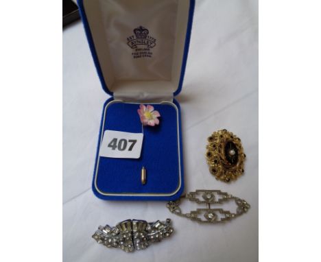 Aynsley cased Porcelain stick pin, Deco Brooch & other jewellery