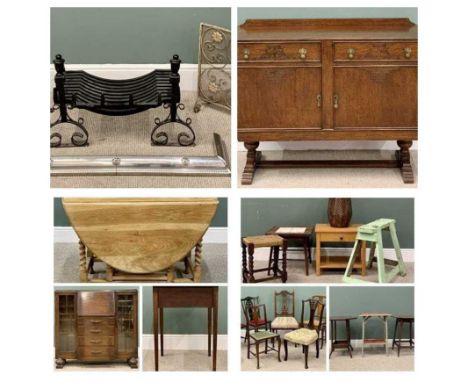 VINTAGE FURNITURE, HOUSEHOLD GOODS, CAST &amp; WROUGHT IRON FIREPLACE GOODS - a large mixed parcel to include a minimalistic 