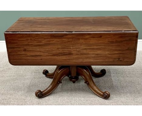 VICTORIAN MAHOGANY PARLOUR TABLE - twin flap having opposing opening end drawers, on a carved pumpkin shaped column and four 