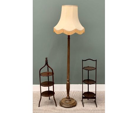 EDWARDIAN MAHOGANY &amp; LATER CAKESTANDS (2) - to include a three tier circular tray fixed example with boxwood stringing an