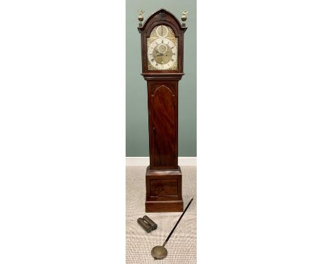 THOMAS WISNALL, LONDON, MAHOGANY LONGCASE CLOCK - circa 1830, 16.25x12ins arched brass dial, the silvered chapter ring set wi