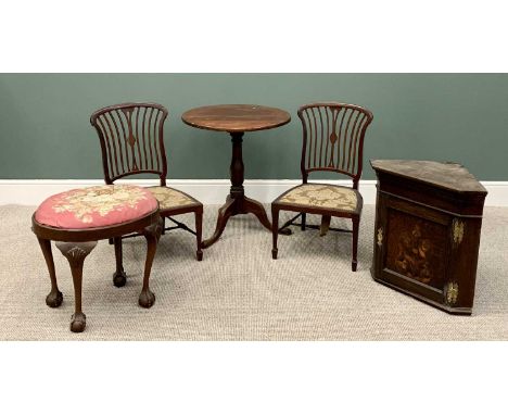 ANTIQUE FURNITURE ASSORTMENT (5) - to include an oak single door hanging corner cupboard with inlaid detail to the front pane